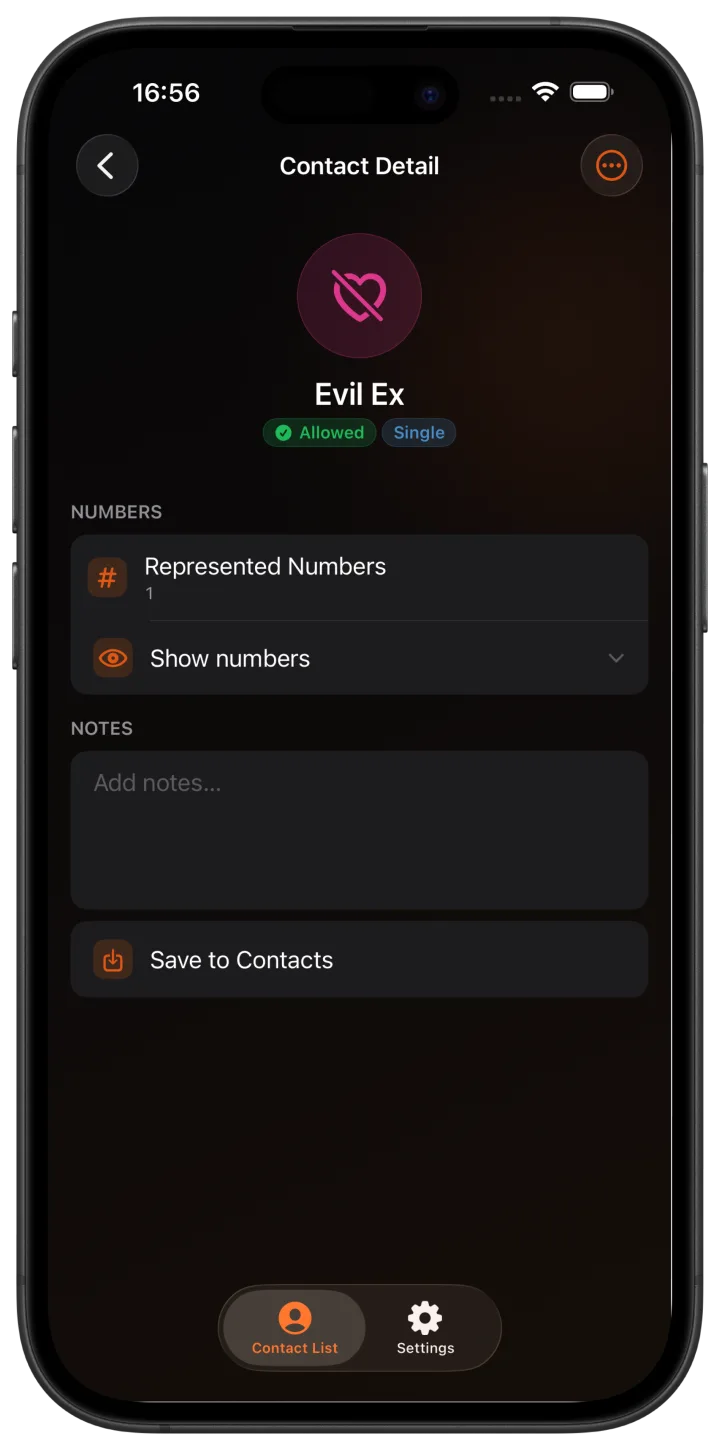 BlockRa caller identification screen for a personal caller saved outside Contacts