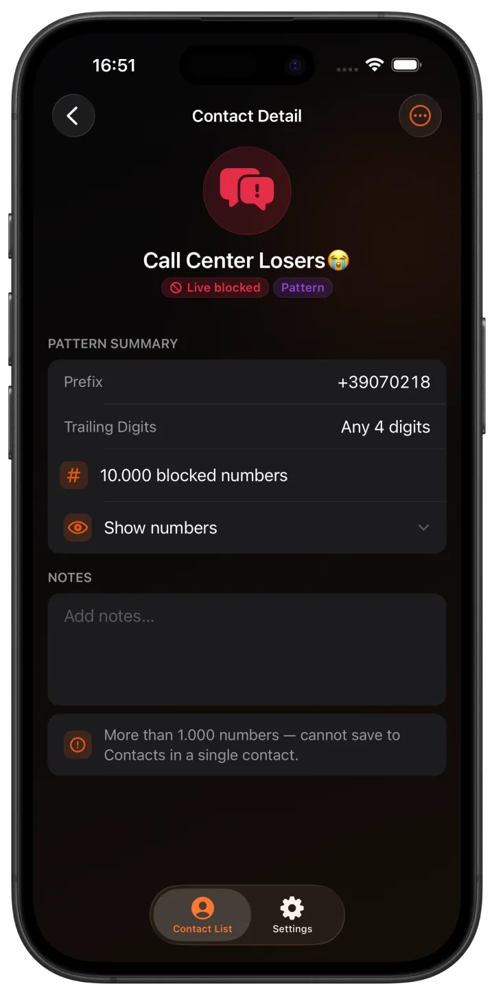 BlockRa caller identification screen showing tagged saved callers