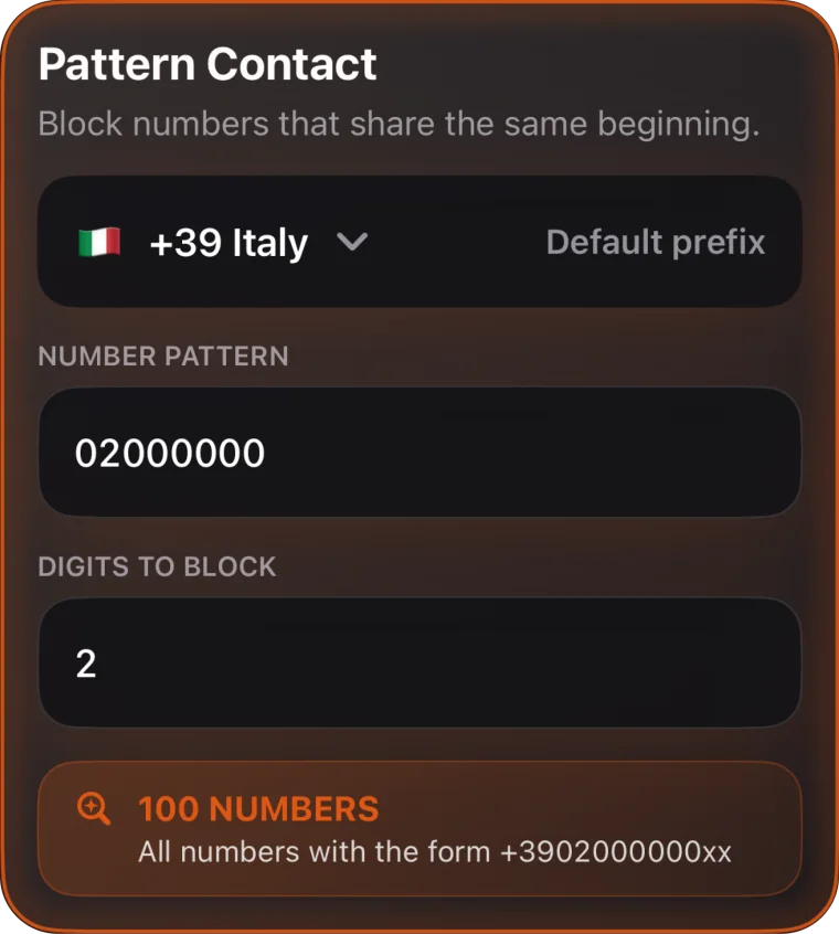 BlockRa pattern rule detail screen for blocking numbers with the same beginning